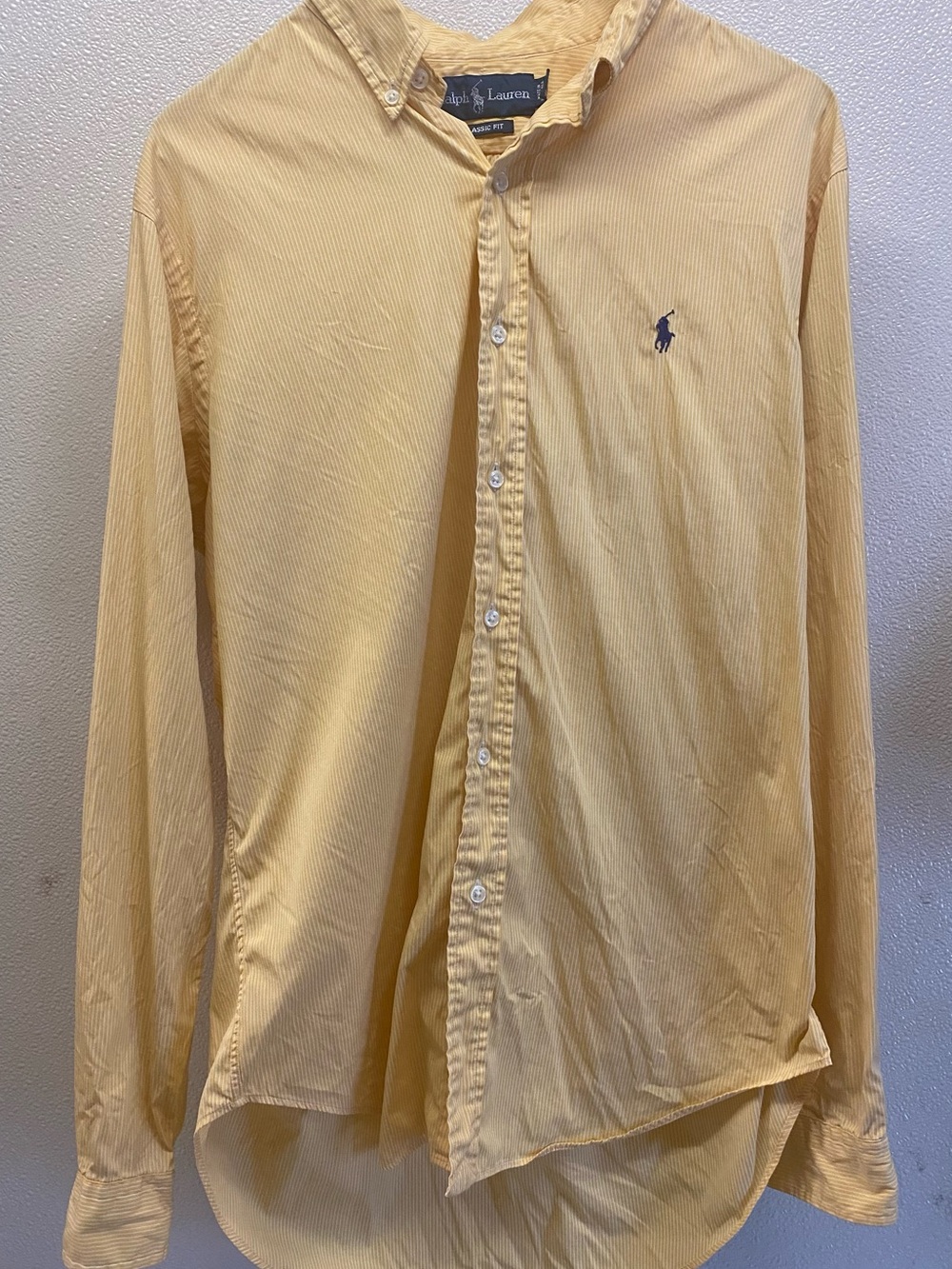 Ralph Lauren Light Yellow Striped Button-Down Dress Shirt